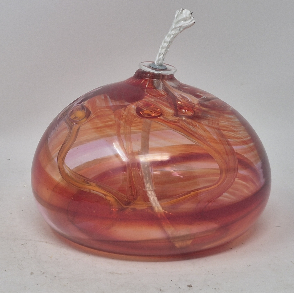 Hand Blown Art Glass Orange Swirl Oil Lamp